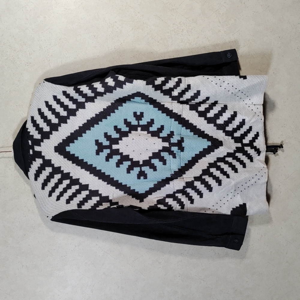 NEW! DAVI & DANI Black, White & Light Blue Aztec Utility Jacket